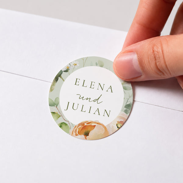 Sticker Hochzeit Rund Romantische Blumen foto