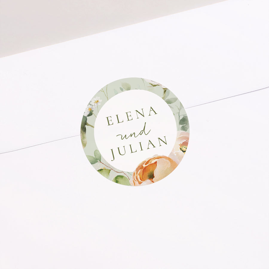 Sticker Hochzeit Rund Romantische Blumen foto