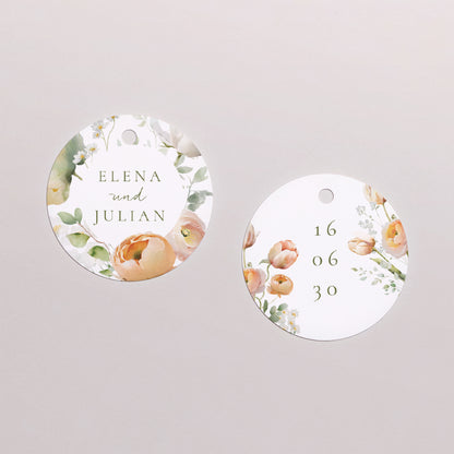 Vorgelochtes Etikett Hochzeit Runde Romantische Blumen foto N° 1