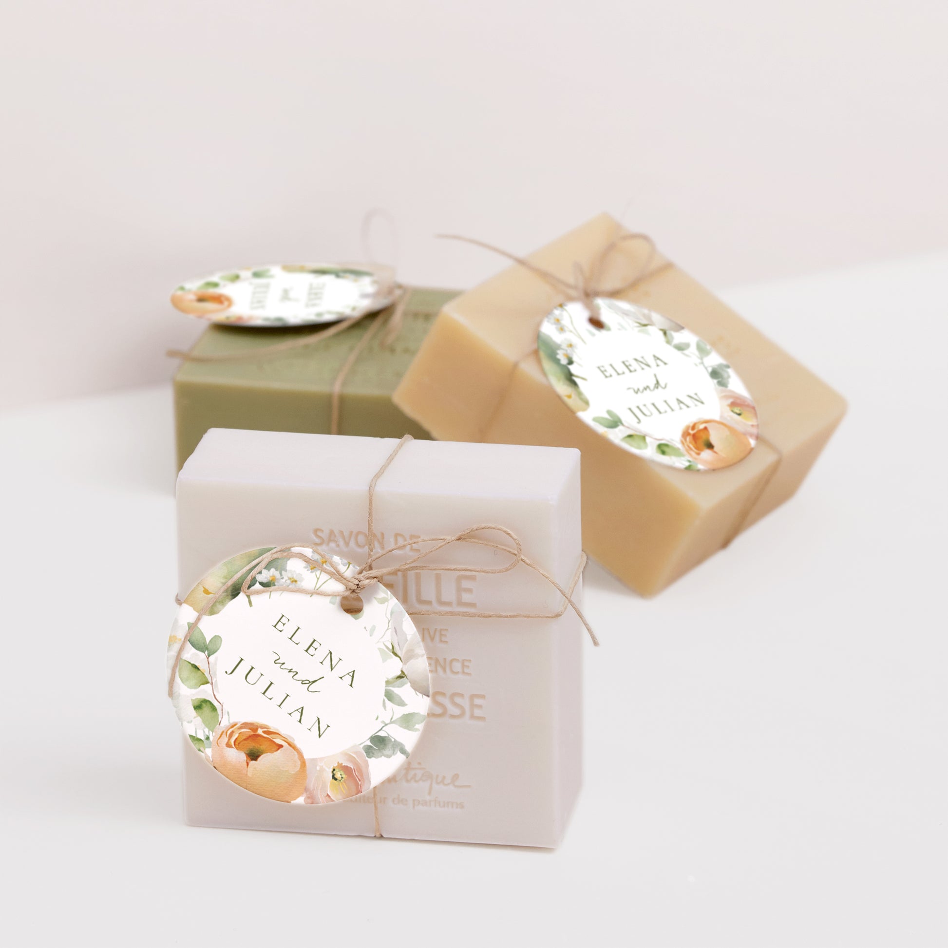 Vorgelochtes Etikett Hochzeit Runde Romantische Blumen foto N° 2