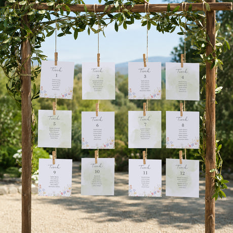 Sitzplan Hochzeit Pack von 12 Wildblumenkranz