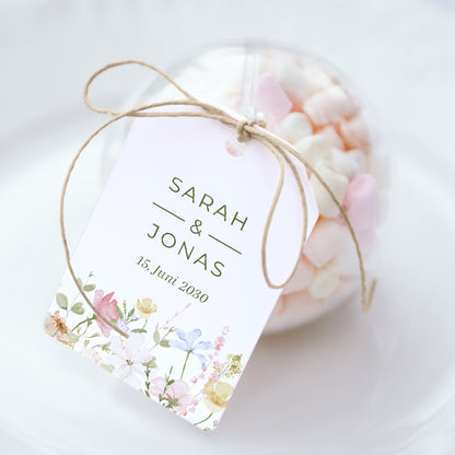 Geschenkbox Hochzeit Ball mit Wimpel-Etikett Wildblumenkranz foto N° 1