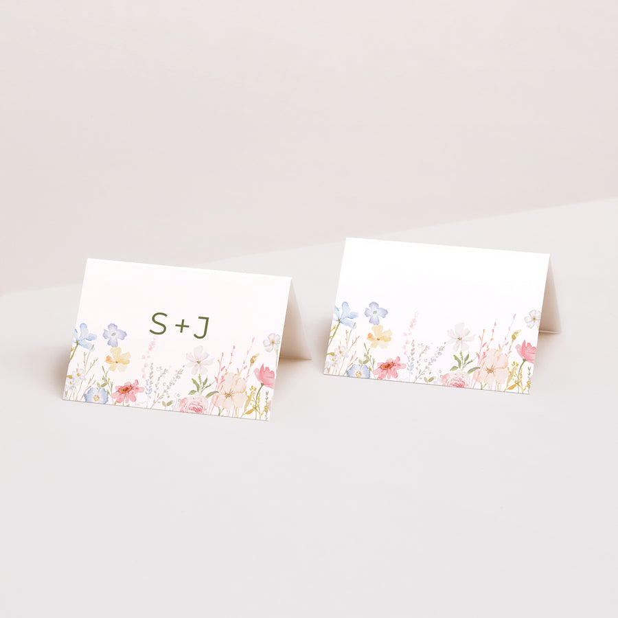 Tischkarten Hochzeit Quer Wildblumenkranz foto
