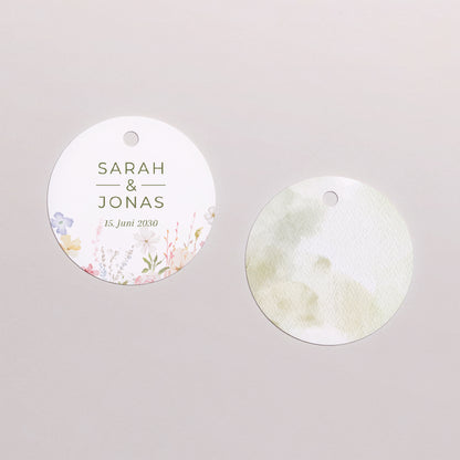 Geschenkbox Hochzeit Kugel mit runder Etikette Wildblumenkranz foto N° 3