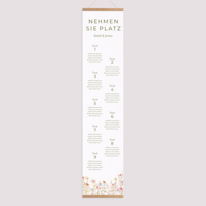 Sitzplan Hochzeit Holzstütze Wildblumenkranz foto N° 1
