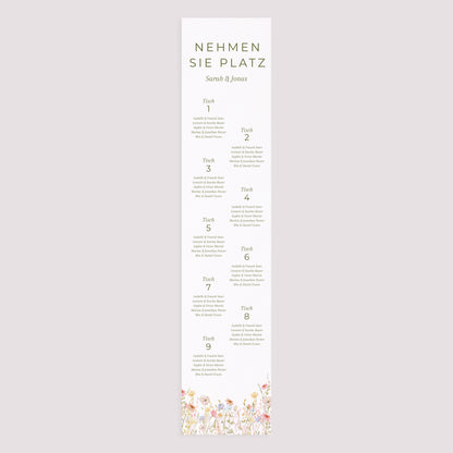 Sitzplan Hochzeit Holzstütze Wildblumenkranz foto N° 3