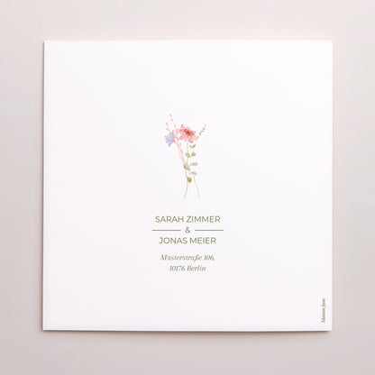 Dankeskarte Hochzeit Doppelflügelfenster Wildblumenkranz foto N° 3