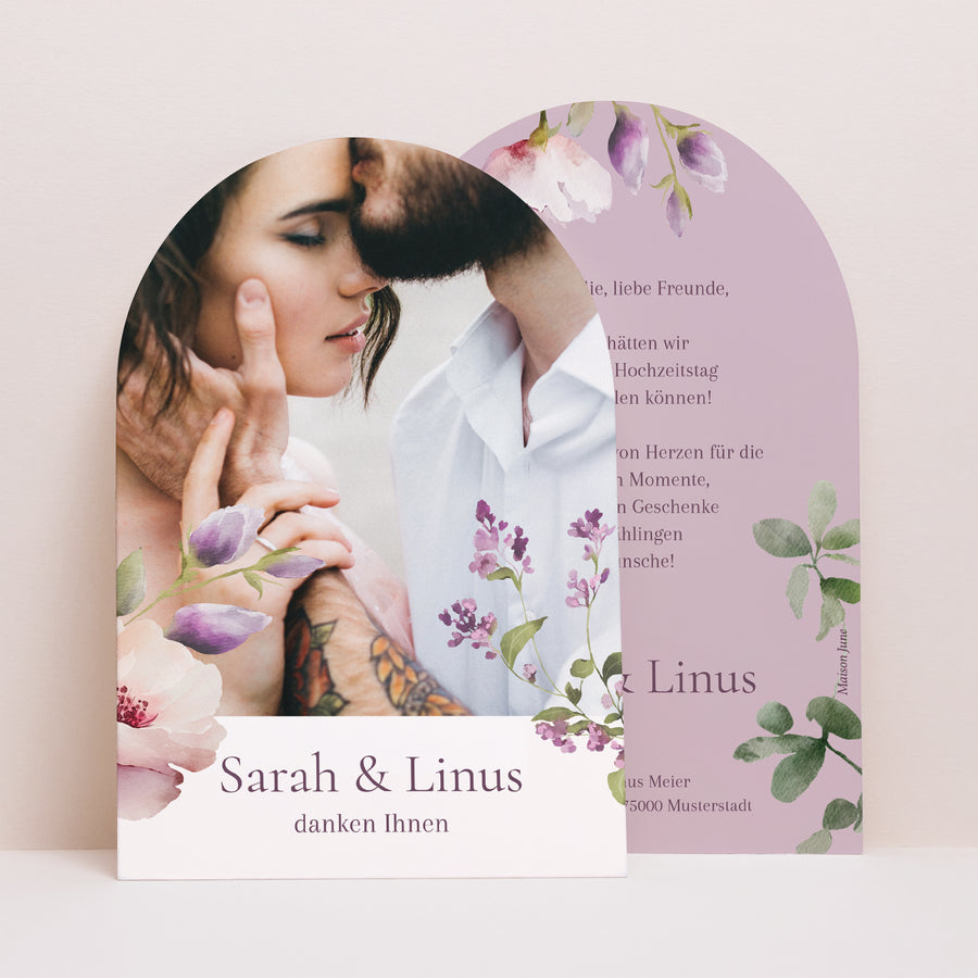 Dankeskarte Hochzeit Arche Romantic purple flowers foto
