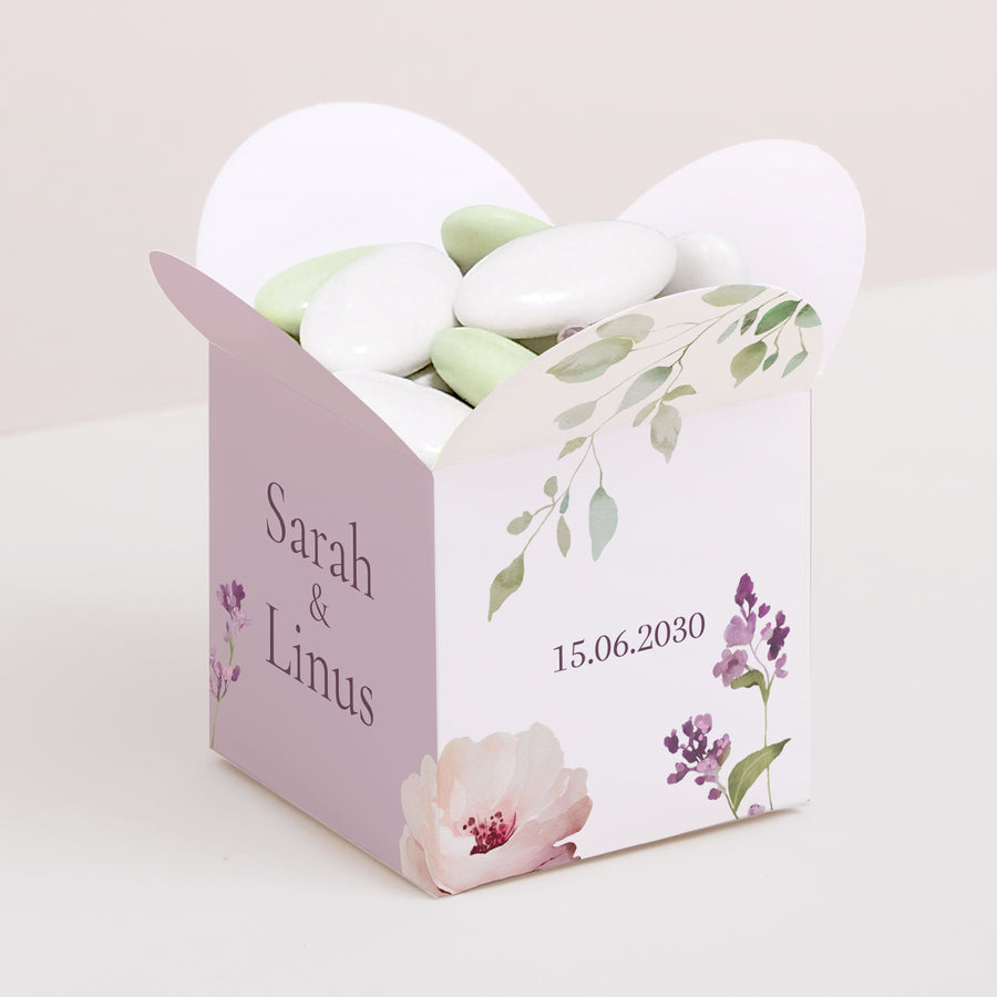 Geschenkbox Hochzeit Schmetterlingsöffnung Romantic purple flowers foto