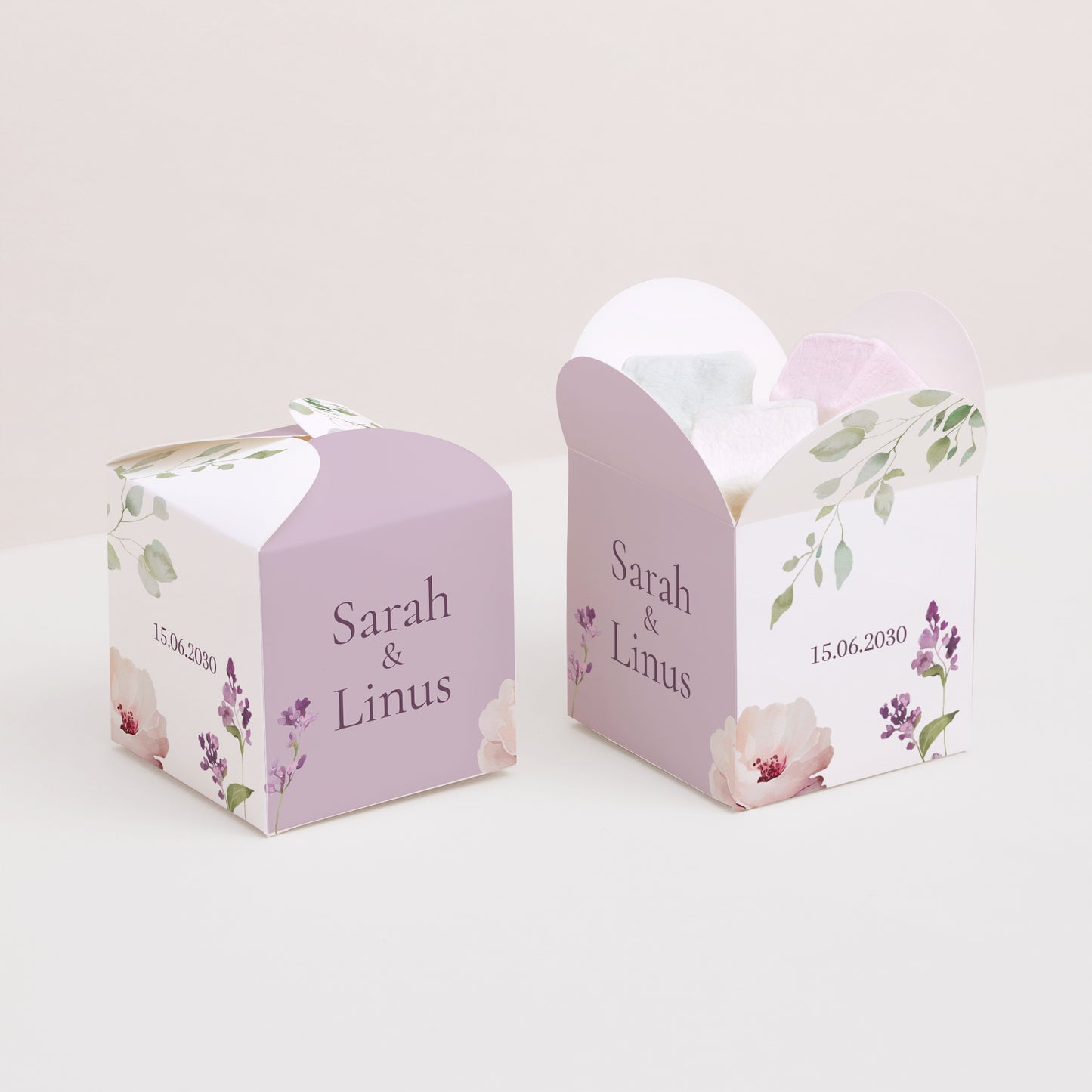 Geschenkbox Hochzeit Schmetterlingsöffnung Romantic purple flowers foto N° 2