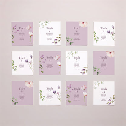 Sitzplan Hochzeit Pack von 12 Romantic purple flowers foto N° 1