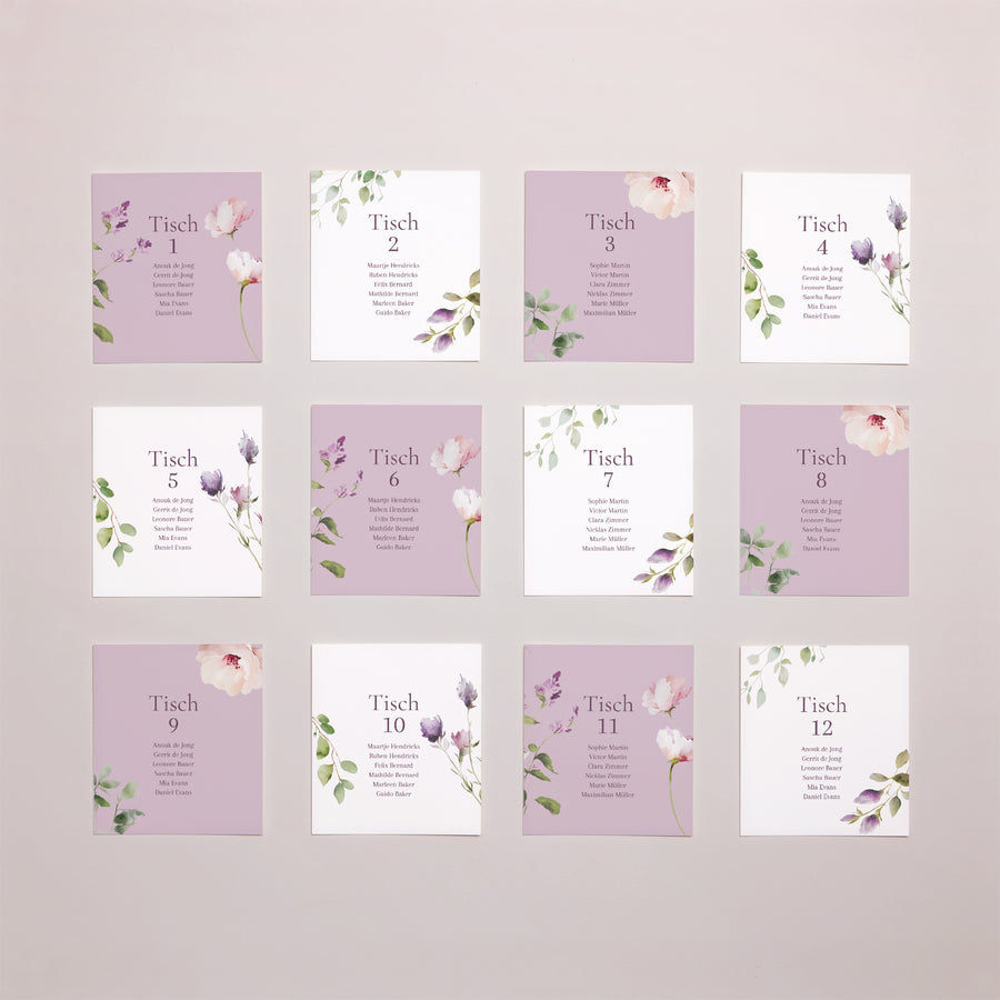 Sitzplan Hochzeit Pack von 12 Romantic purple flowers foto