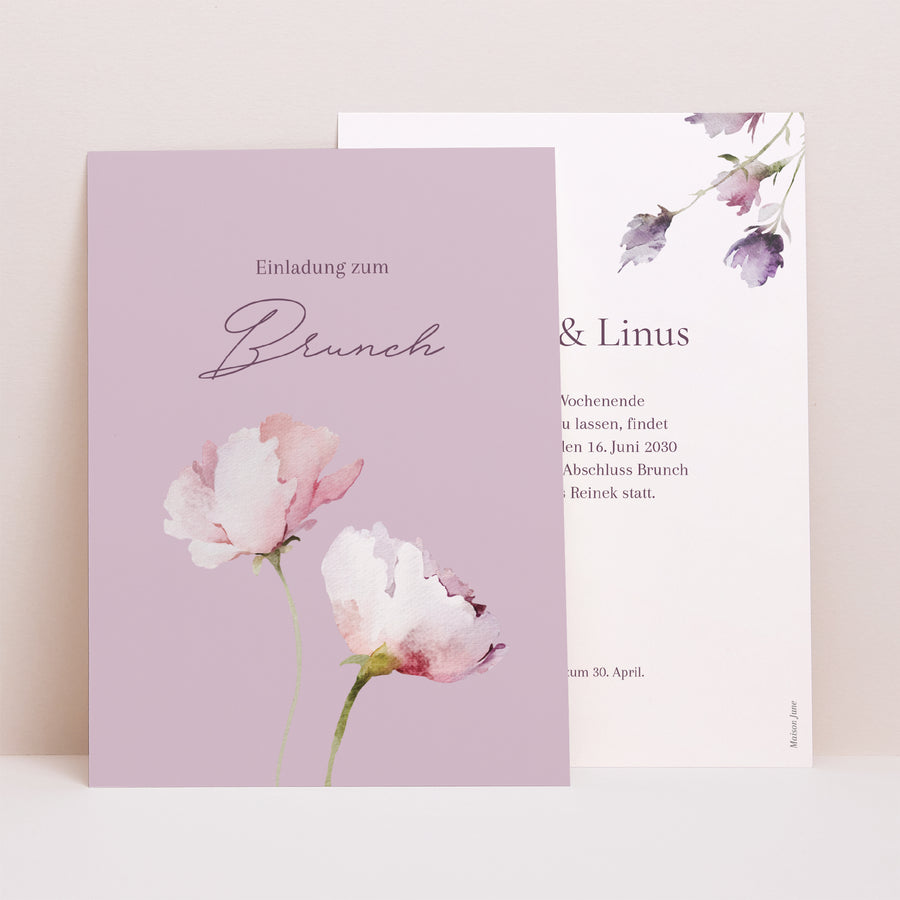 Beilegekarte Hochzeit Porträt Romantic purple flowers foto