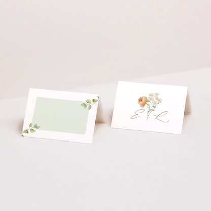 Tischkarten Hochzeit Quer Romantischer Blumenkranz foto N° 1