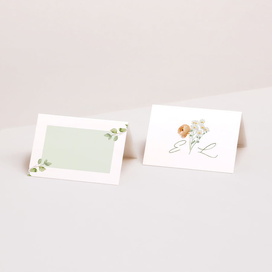Tischkarten Hochzeit Quer Romantischer Blumenkranz foto