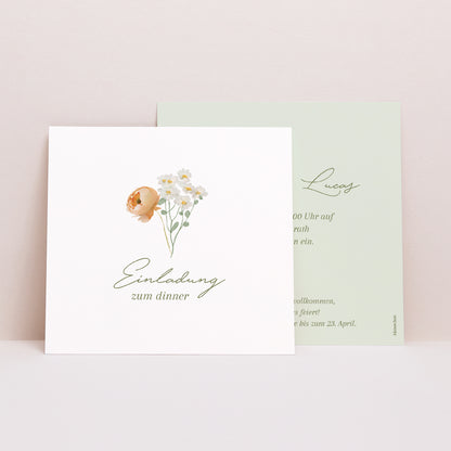 Beilegekarte Hochzeit Quadrat Romantischer Blumenkranz foto N° 1
