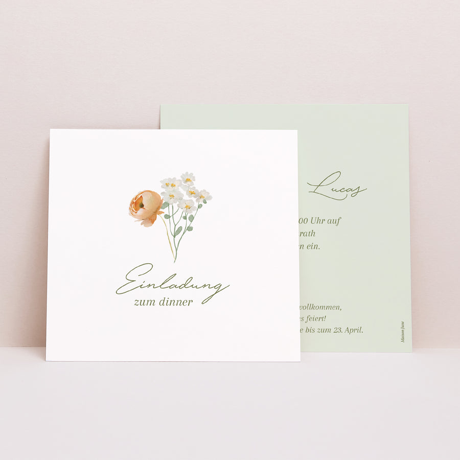 Beilegekarte Hochzeit Quadrat Romantischer Blumenkranz foto