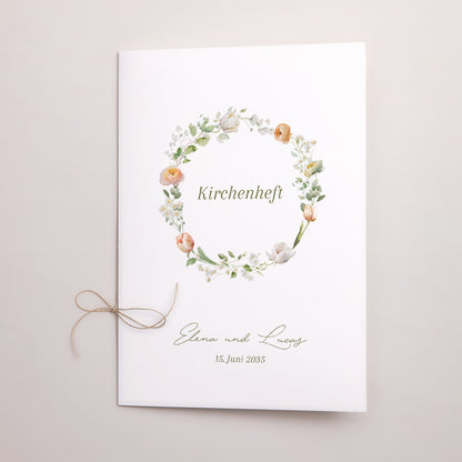 Kirchenheft Hochzeit Doppelflügel Romantischer Blumenkranz foto N° 1