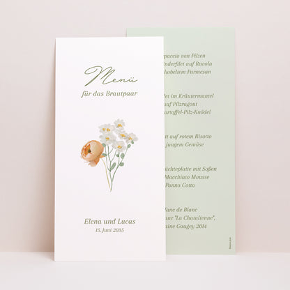 Menükarte Hochzeit Panoramatisches Porträt Romantischer Blumenkranz foto N° 1