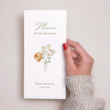 Menükarte Hochzeit Panoramatisches Porträt Romantischer Blumenkranz foto N° 2