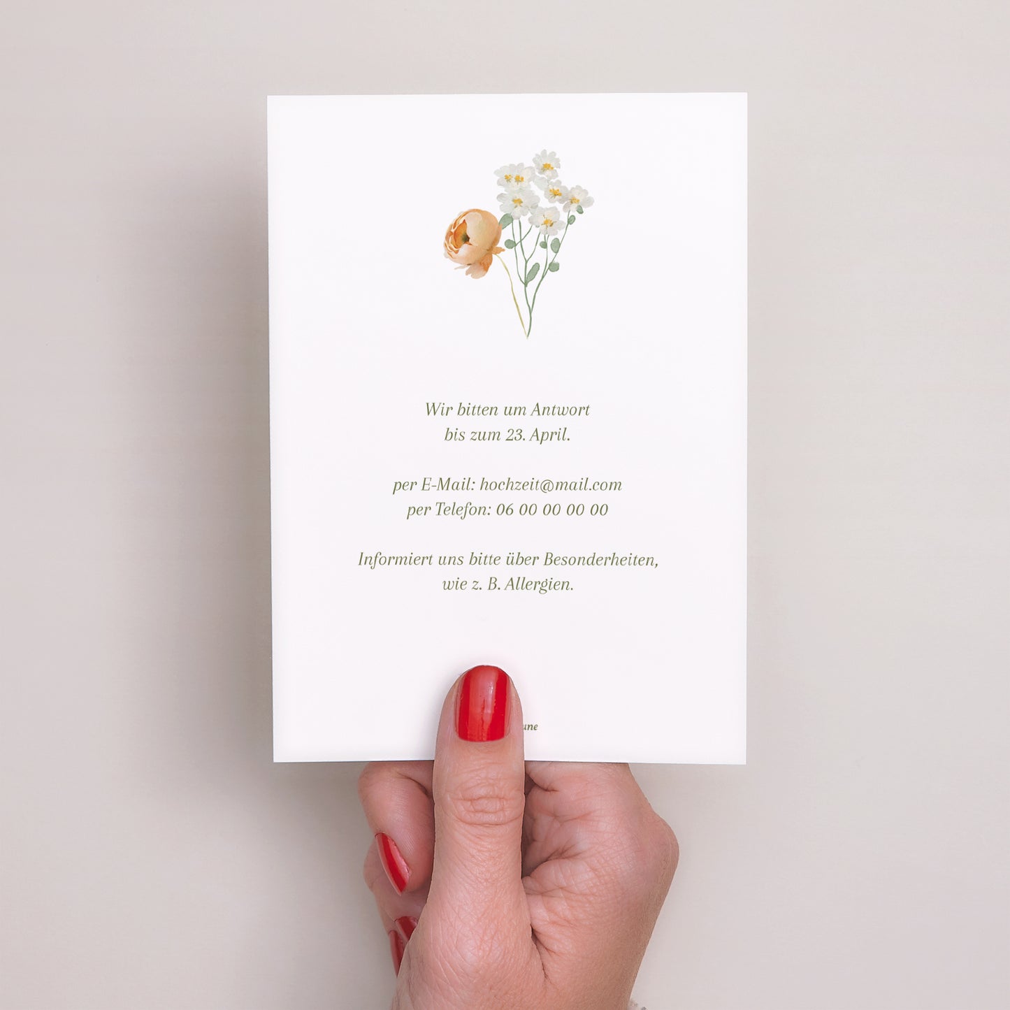 Antwortkarte Hochzeit Porträt Romantischer Blumenkranz foto N° 3