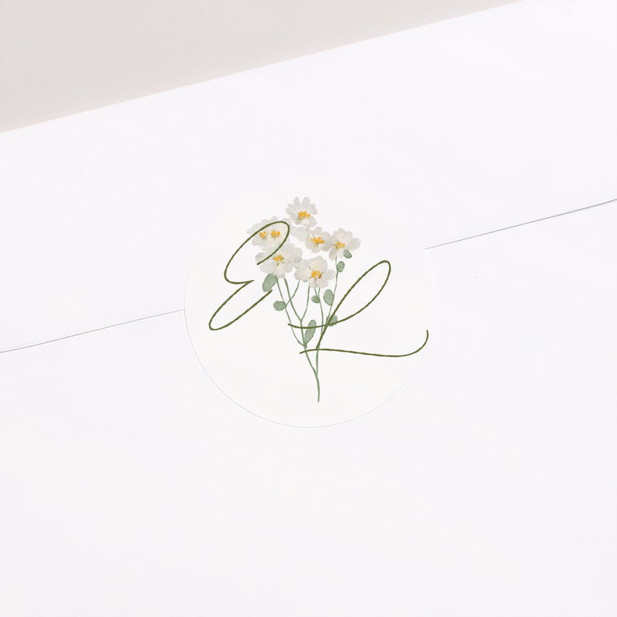 Sticker Hochzeit Rund Romantischer Blumenkranz foto