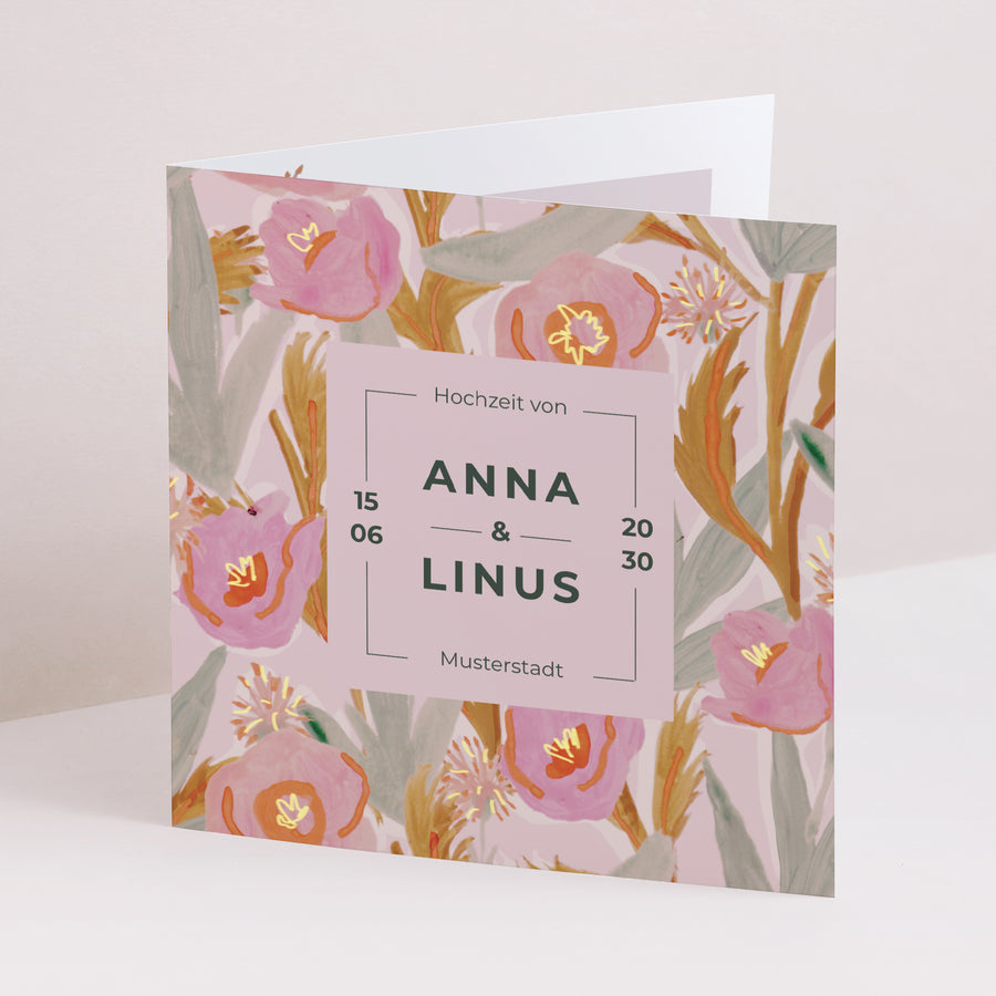 Hochzeitseinladung Doppelflügelfenster Rosa Blumen pop foto