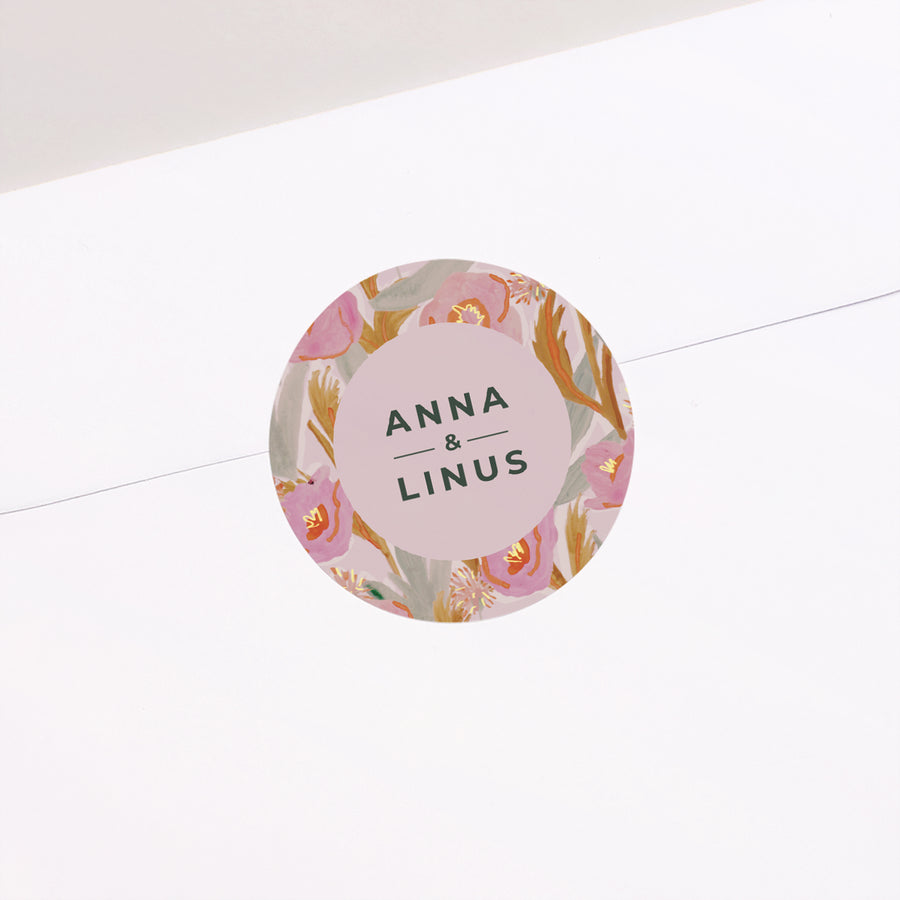 Sticker Hochzeit Rund Rosa Blumen pop foto