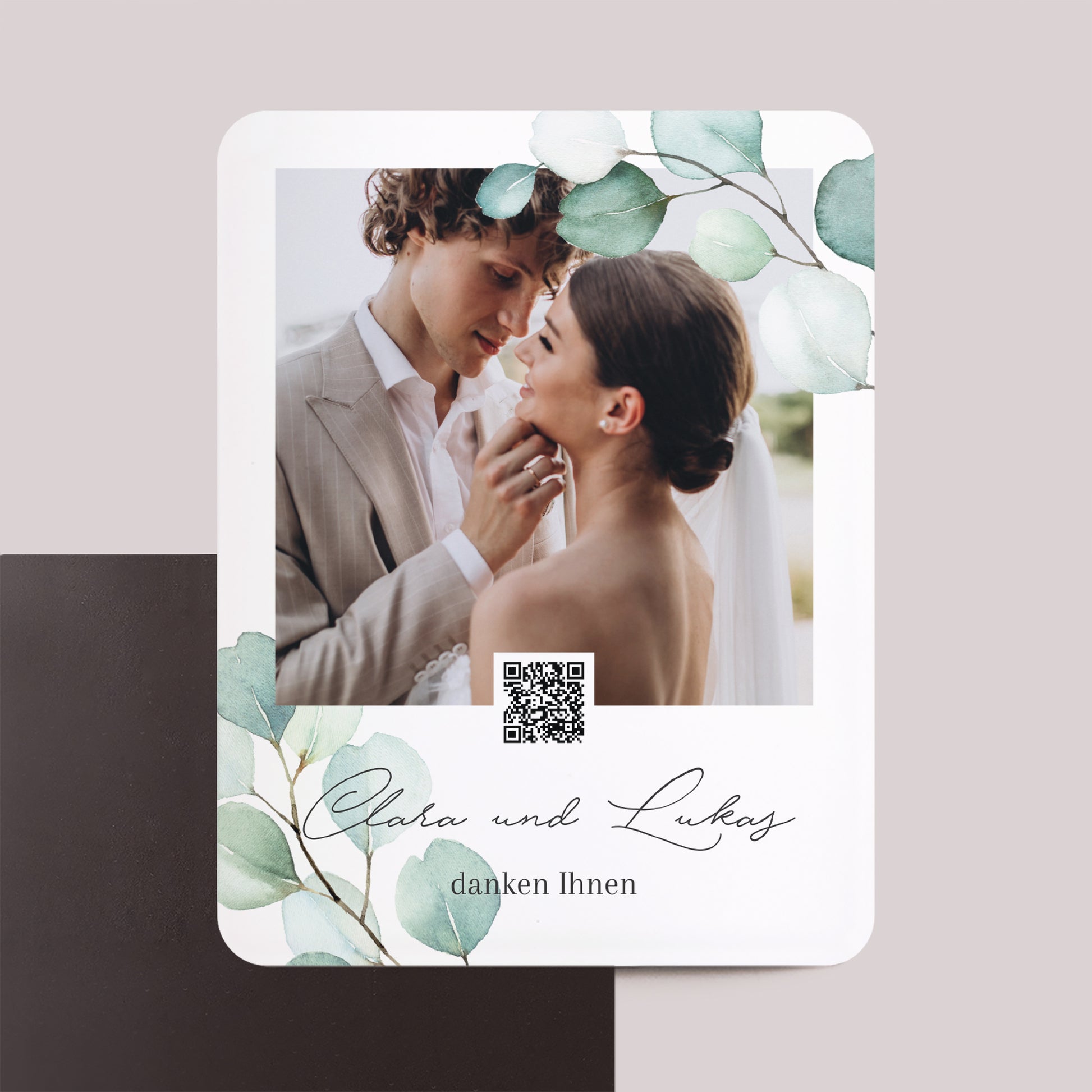 Dankeskarte Hochzeit Set von 8, magnetisch, rechteckig mit abgerundeten Ecken Eukalyptusblätter foto N° 1