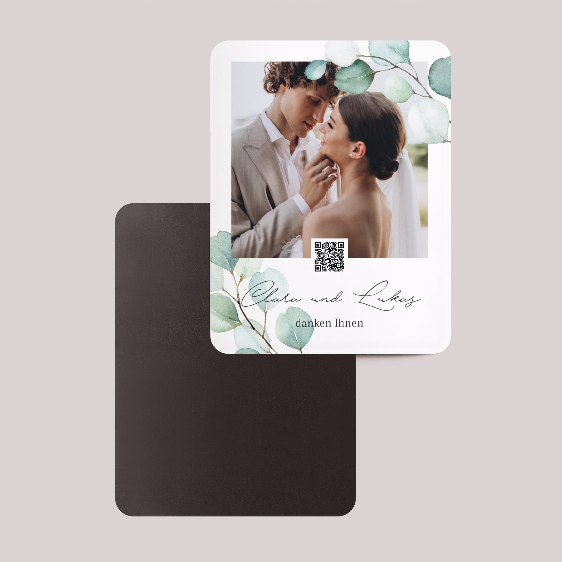 Dankeskarte Hochzeit Set von 8, magnetisch, rechteckig mit abgerundeten Ecken Eukalyptusblätter foto N° 2