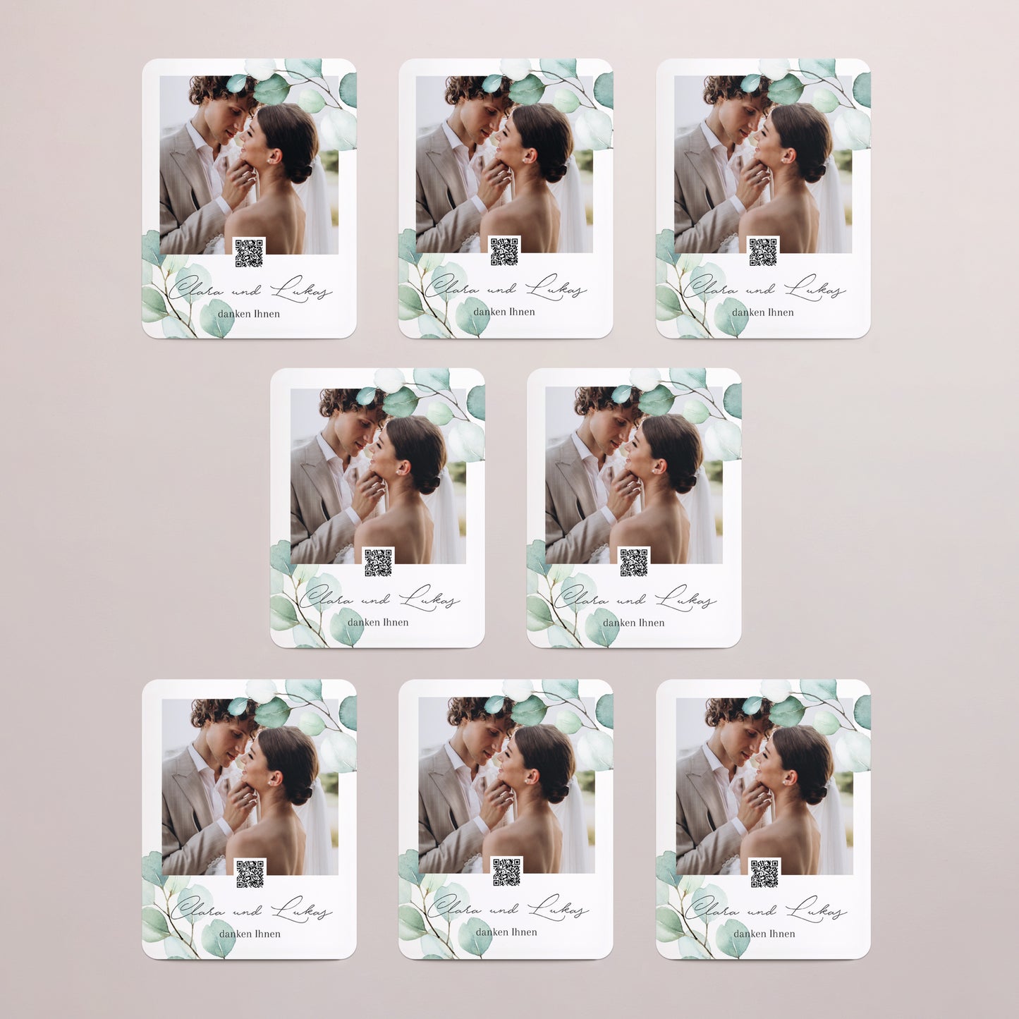 Dankeskarte Hochzeit Set von 8, magnetisch, rechteckig mit abgerundeten Ecken Eukalyptusblätter foto N° 3