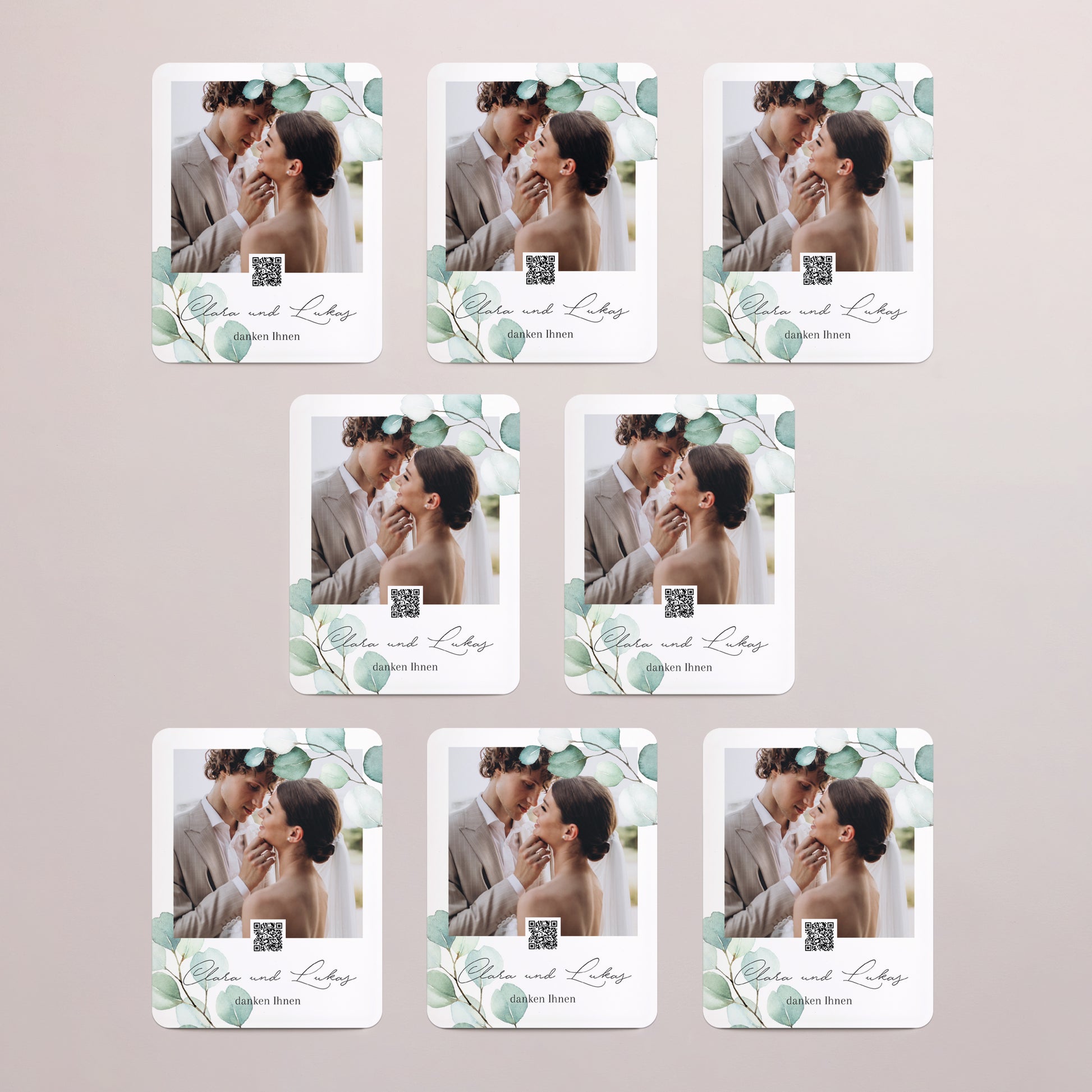 Dankeskarte Hochzeit Set von 8, magnetisch, rechteckig mit abgerundeten Ecken Eukalyptusblätter foto N° 3