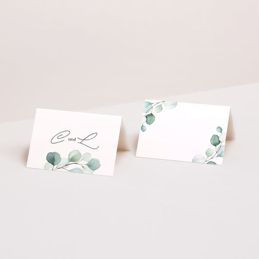 Tischkarten Hochzeit Quer Eukalyptusblätter foto