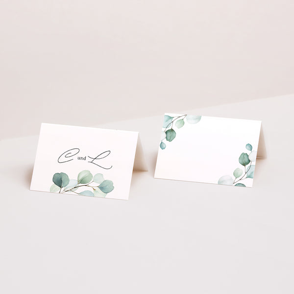 Tischkarten Hochzeit Quer Eukalyptusblätter foto