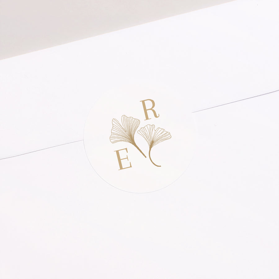 Sticker Hochzeit Rund Ginkgo biloba golden foto