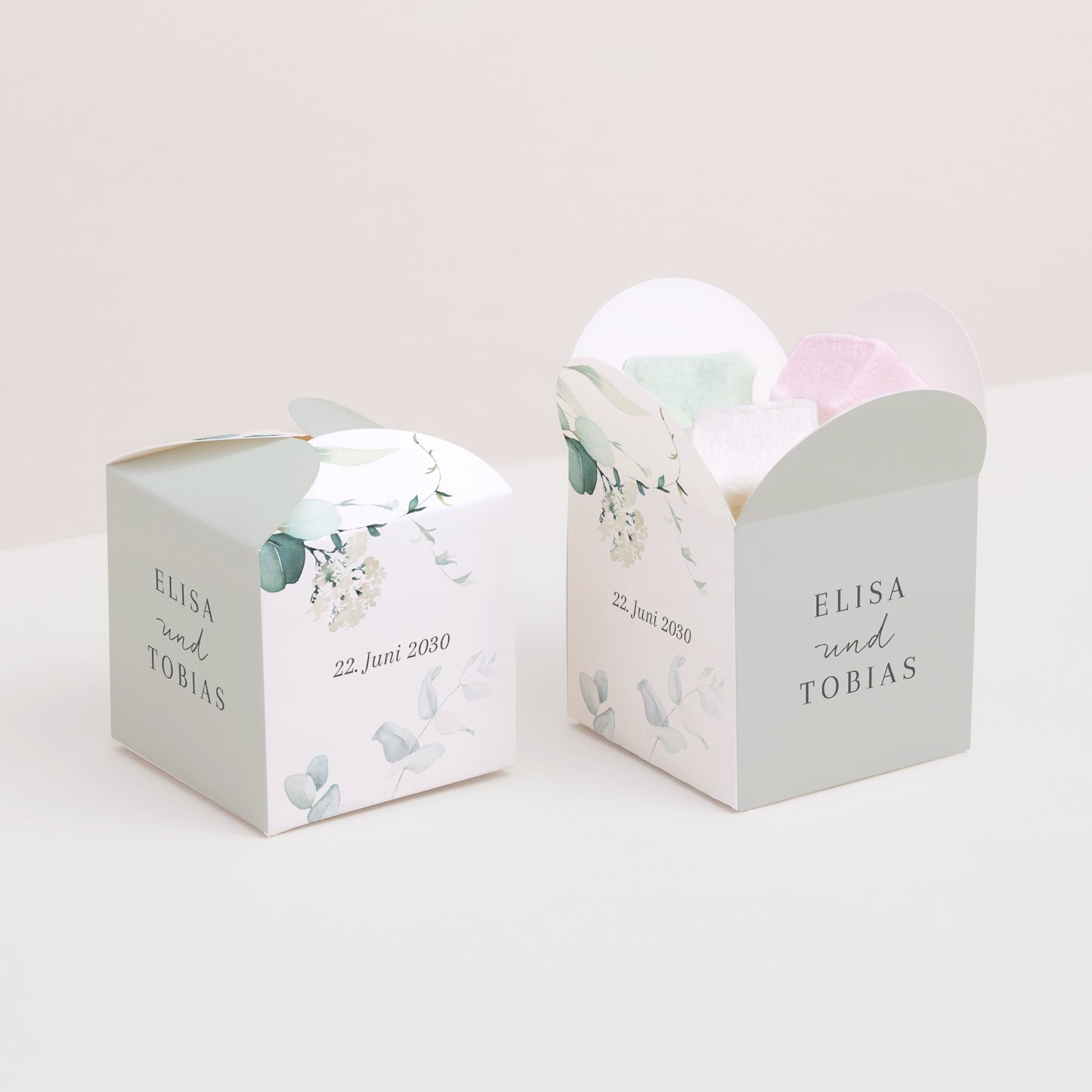 Geschenkbox Hochzeit Schmetterlingsöffnung Eukalyptus Aquarell foto N° 2