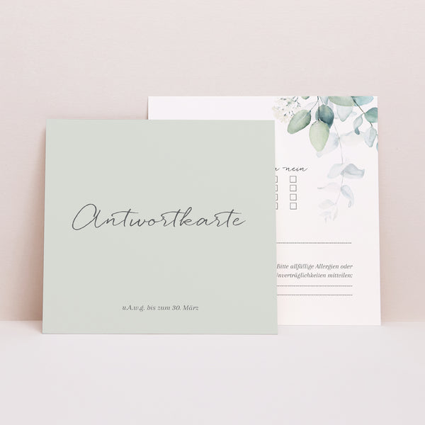 Antwortkarte Hochzeit Quadrat Eukalyptus Aquarell foto