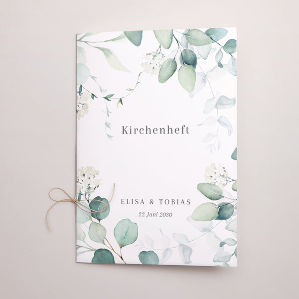 Kirchenheft Hochzeit Doppelflügel Eukalyptus Aquarell foto