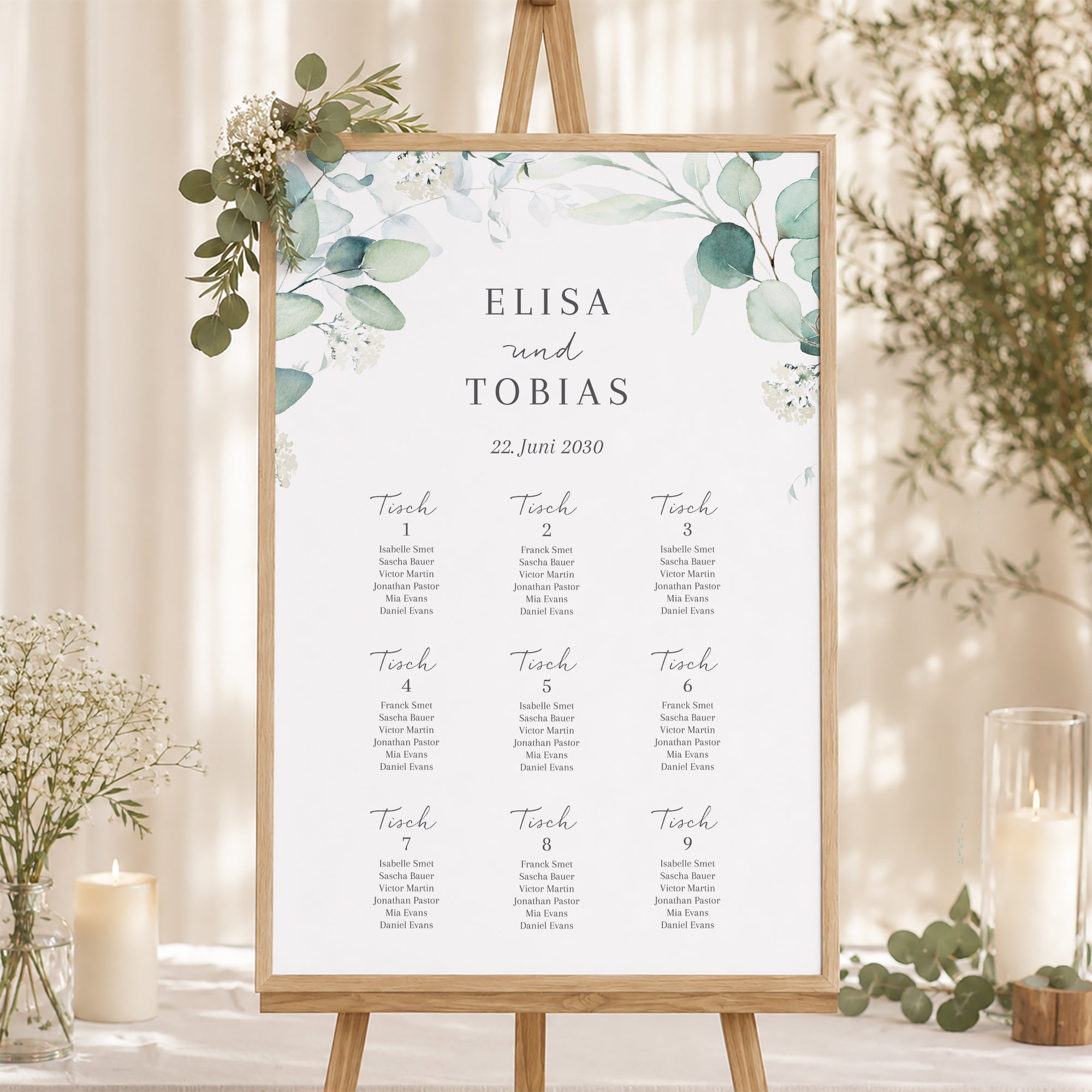 Sitzplan Hochzeit Porträt 60 x 90 cm Eukalyptus Aquarell foto N° 1