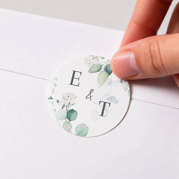 Sticker Hochzeit Rund Eukalyptus Aquarell foto