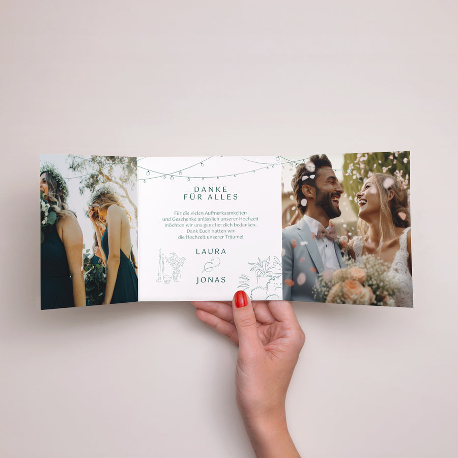 Dankeskarte Hochzeit Asymmetrisches Triptychon Das Gebiet der Aufklärung foto