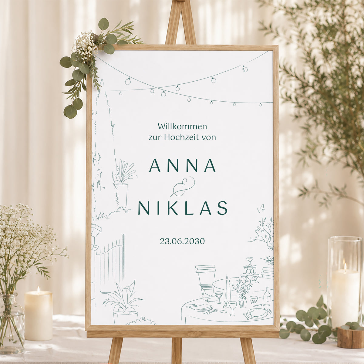Begrüßungstafel Hochzeit Porträt 60 x 90 cm Das Gebiet der Aufklärung foto N° 1