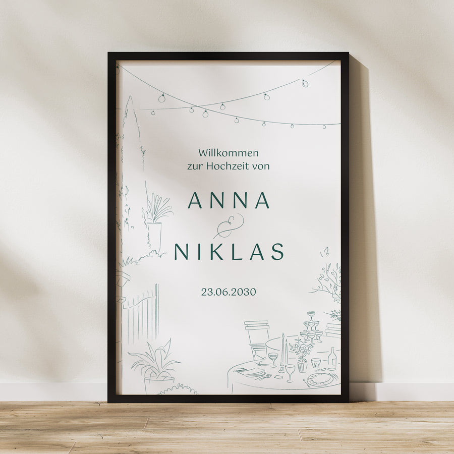 Begrüßungstafel Hochzeit Porträt 60 x 90 cm Das Gebiet der Aufklärung foto
