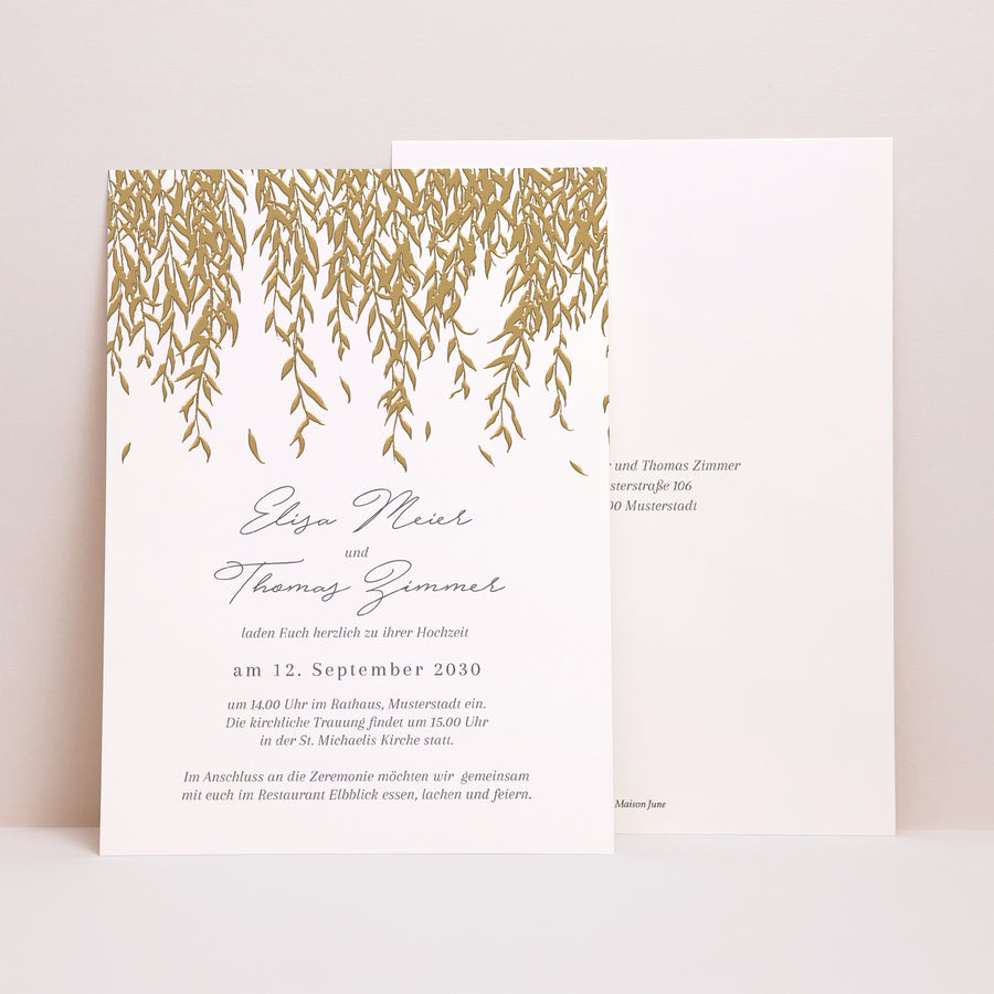 Hochzeitseinladung Porträt goldenes Laub II foto
