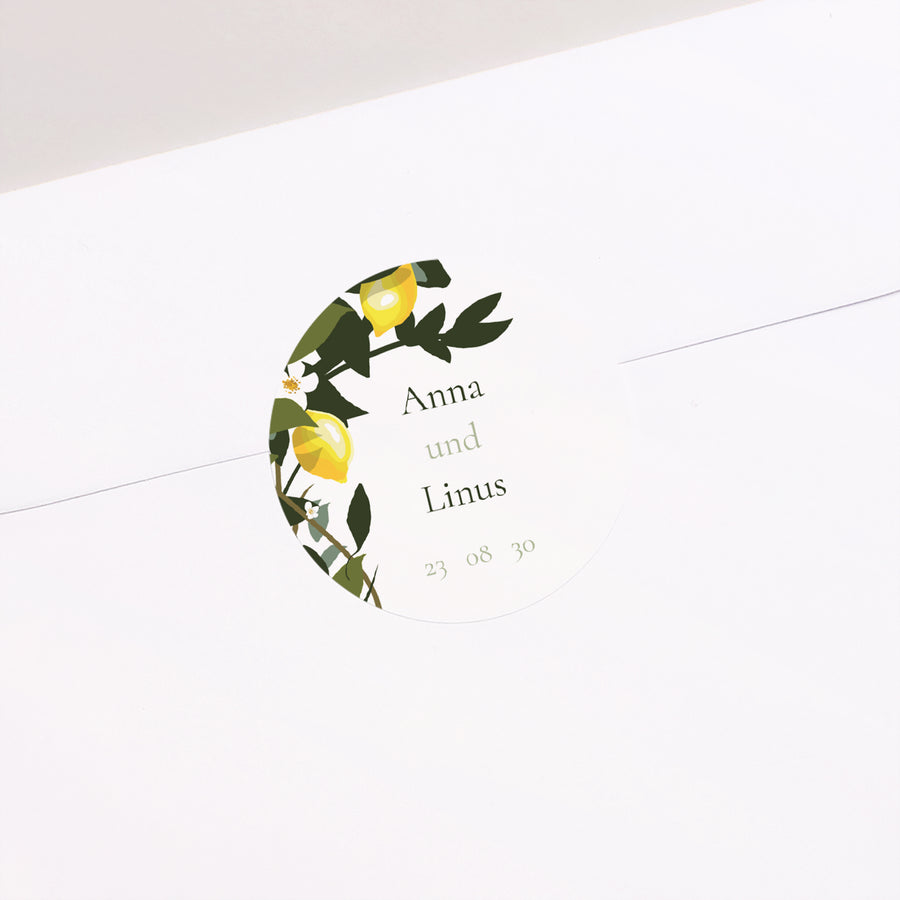 Sticker Hochzeit Rund Unter den Zitronenbäumen foto