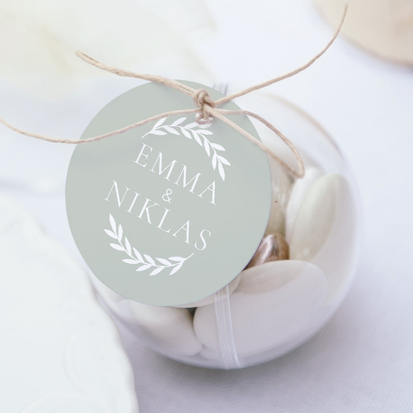 Geschenkbox Hochzeit Kugel mit runder Etikette Classico foto N° 1