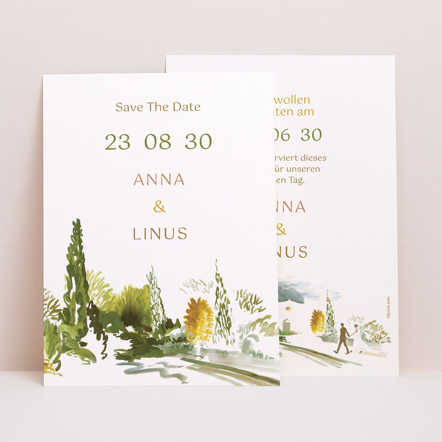 Save the date Karte Hochzeit Porträt Unterwegs foto