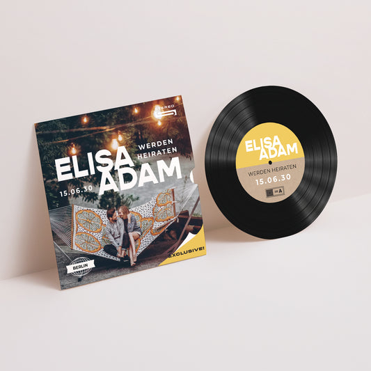 Einladungskarte Hochzeit Schallplattenhülle Vinyl der Liebe foto