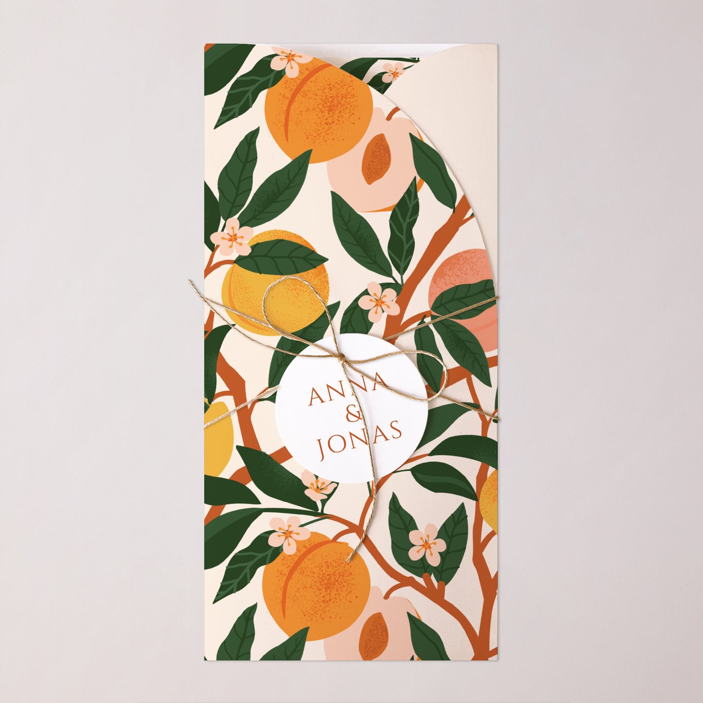 Hochzeitseinladung Tasche, 2 Karten, runden Etikett Unter den Aprikosenbäumen foto N° 1