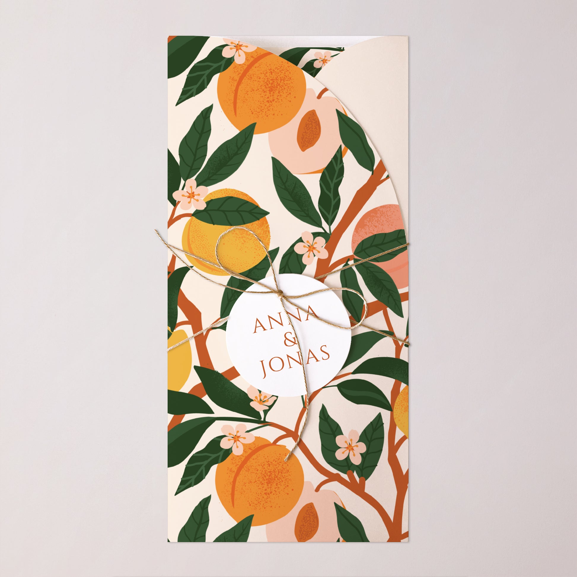 Hochzeitseinladung Tasche, 2 Karten, runden Etikett Unter den Aprikosenbäumen foto N° 1